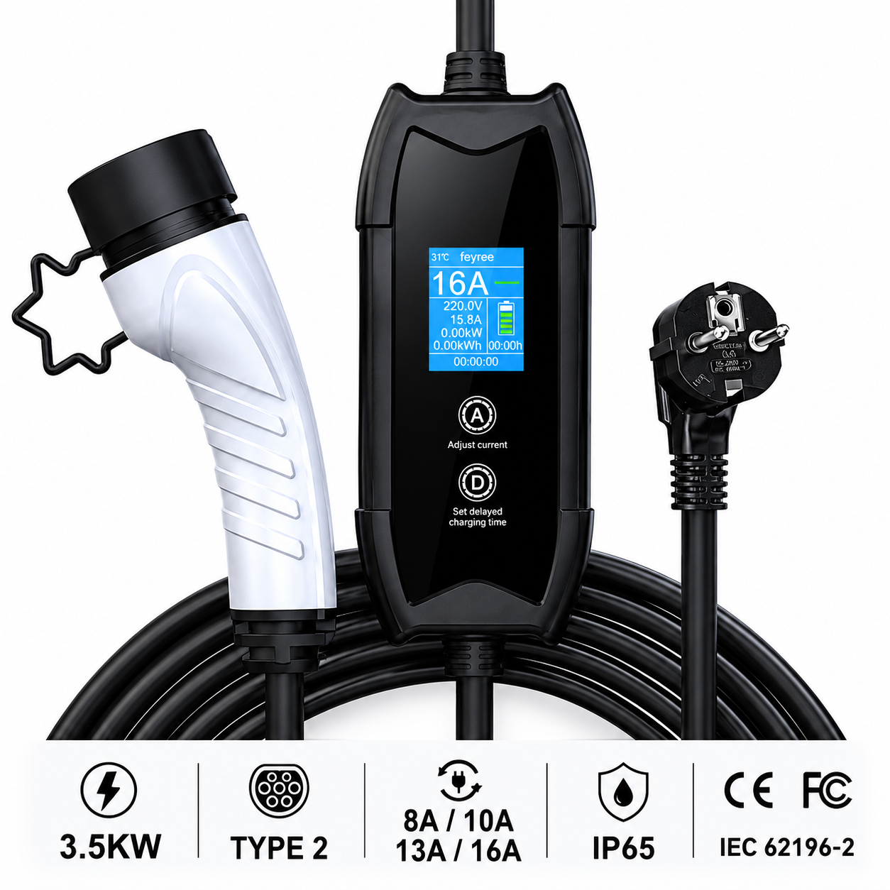 Caricatore Caricabatteria Auto Elettrica EV Elettric Vehicle portatile Type2 16A monofase 3.5KW Wallbox