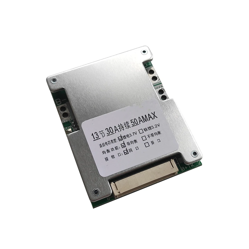 BMS 13S 48V - 54,6V NMC Li-ion 30A - 50Ap Balance Manage System scheda controllo protezione porta ricarica comune con scarica - immagine 2