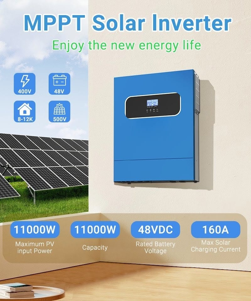 Inverter Fotovoltaico Batteria 48V Ibrido Doppio ingresso MPPT 11KW 160A Max Charge Current - immagine 3